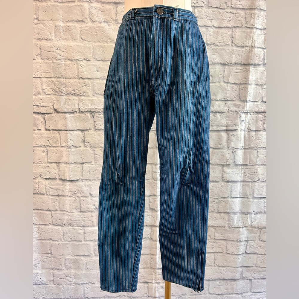 Vintage Striped Denim Jeans Cropped Straight Leg High Rise Mom Grunge 90s 80s - Picture 2 of 14